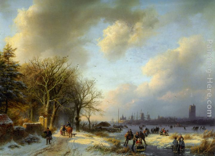Skaters On A Waterway painting - Barend Cornelis Koekkoek Skaters On A Waterway art painting